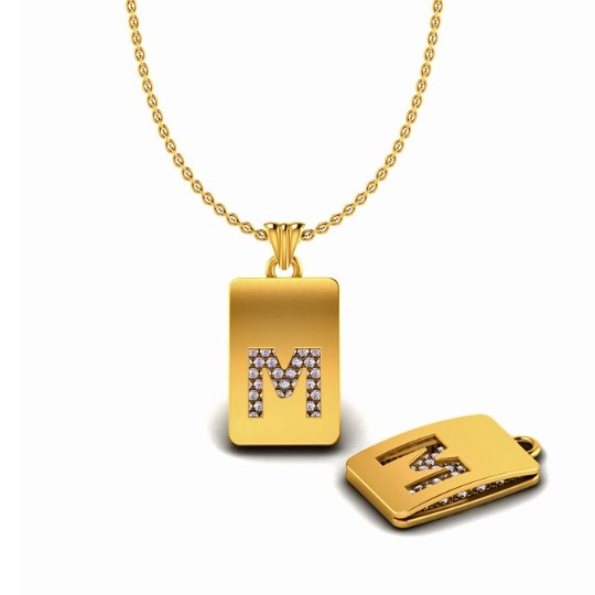 22KT Gold CZ M Alphabet Pendant Chain SO-P004