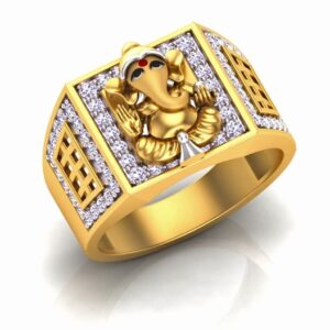 22KT Gold CZ Ganesh Design Ring For Men SO-GR012