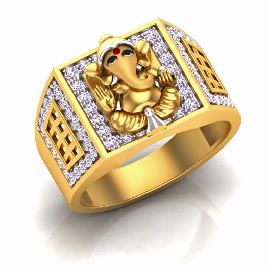 22KT Gold CZ Ganesh Design Ring For Men SO-GR012