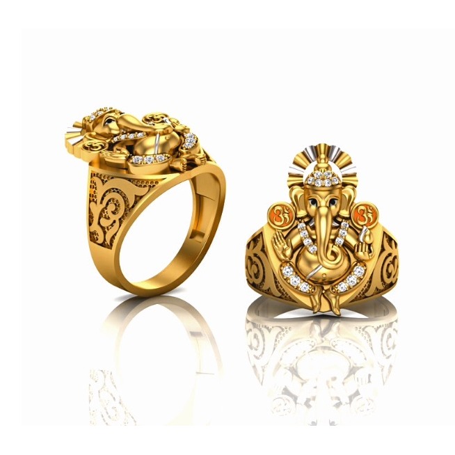 916 Gold CZ Ganesh Design Ring For Men SO-GR011