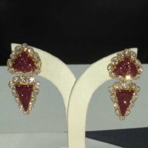 14K / 585 Gold Natural ruby Carving Shiny Earrings