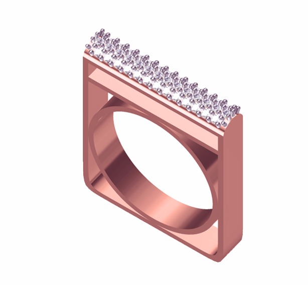 18KT Rose Gold Ladies Italian Square Shaped Ring