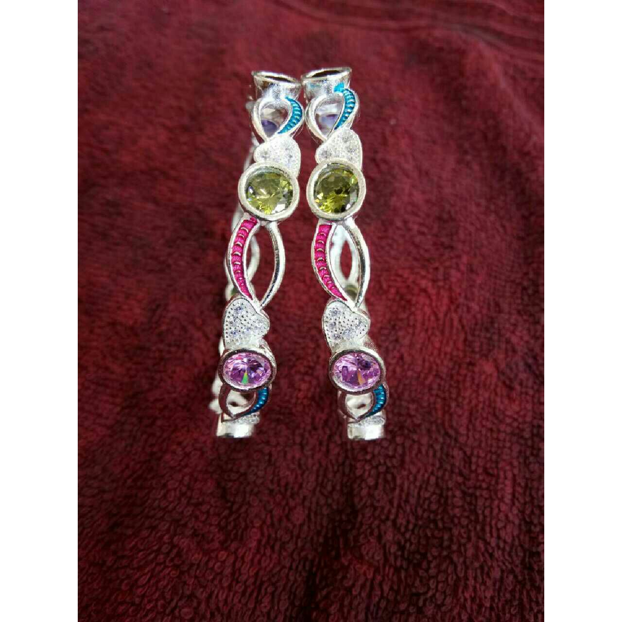 925 Silver Ladies Indian Studded Color Stone Bangles