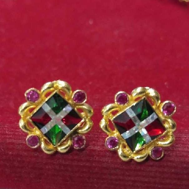 Antique 750 Yellow Gold Ladies Colour Stone Earrings
