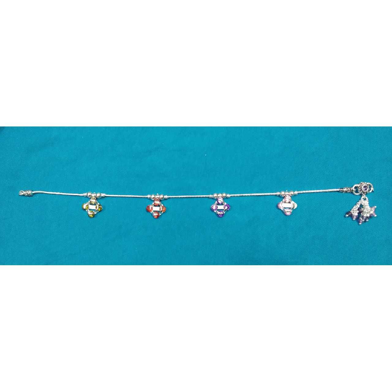 Silver Ladies Rhodium Oxidised Payal (Anklet)