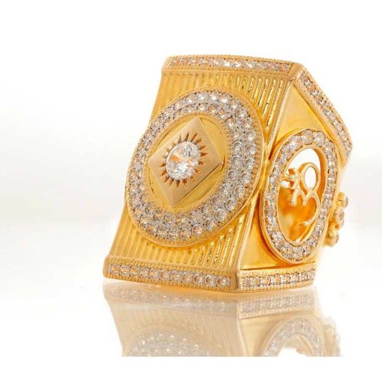22K Gold Gents Indian CZ Designer Ring