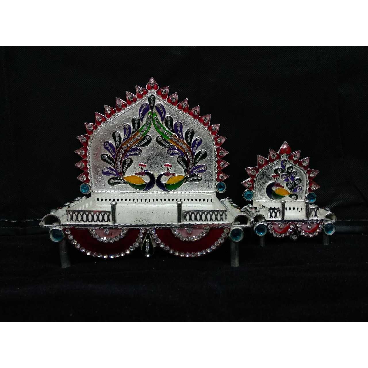 Silver Peacock Design Ganga Jamuna Singhasan - Image 2