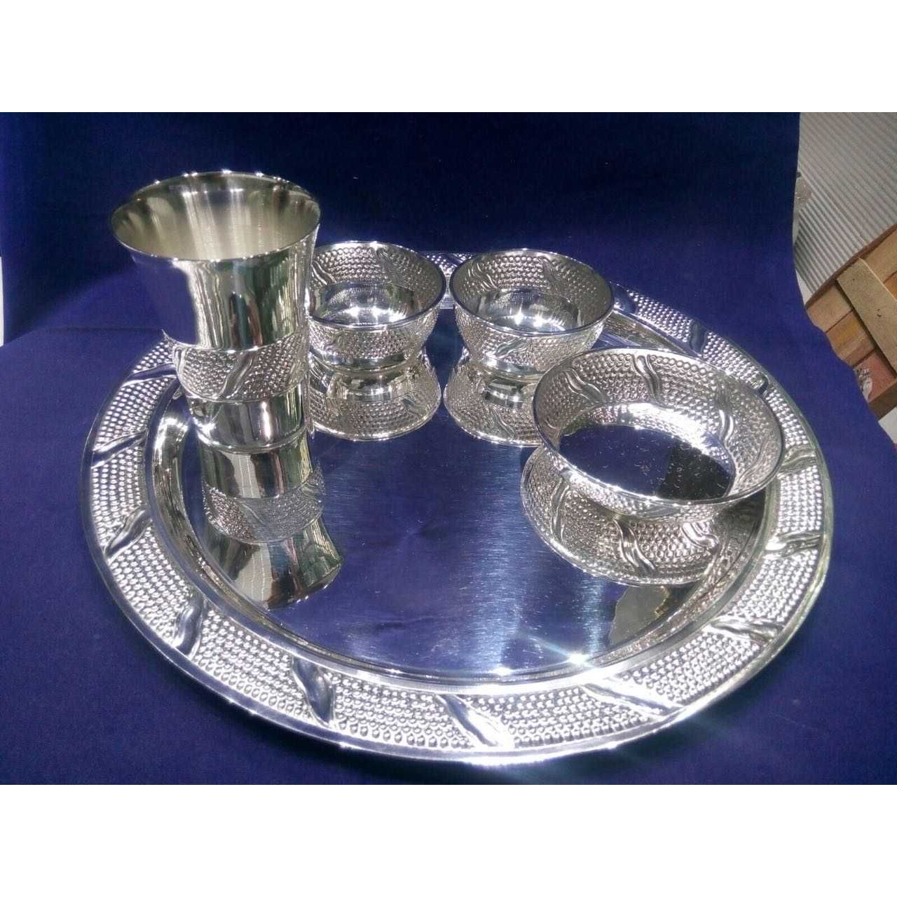 Indian Silver Shiny Utensil Dinner Set White