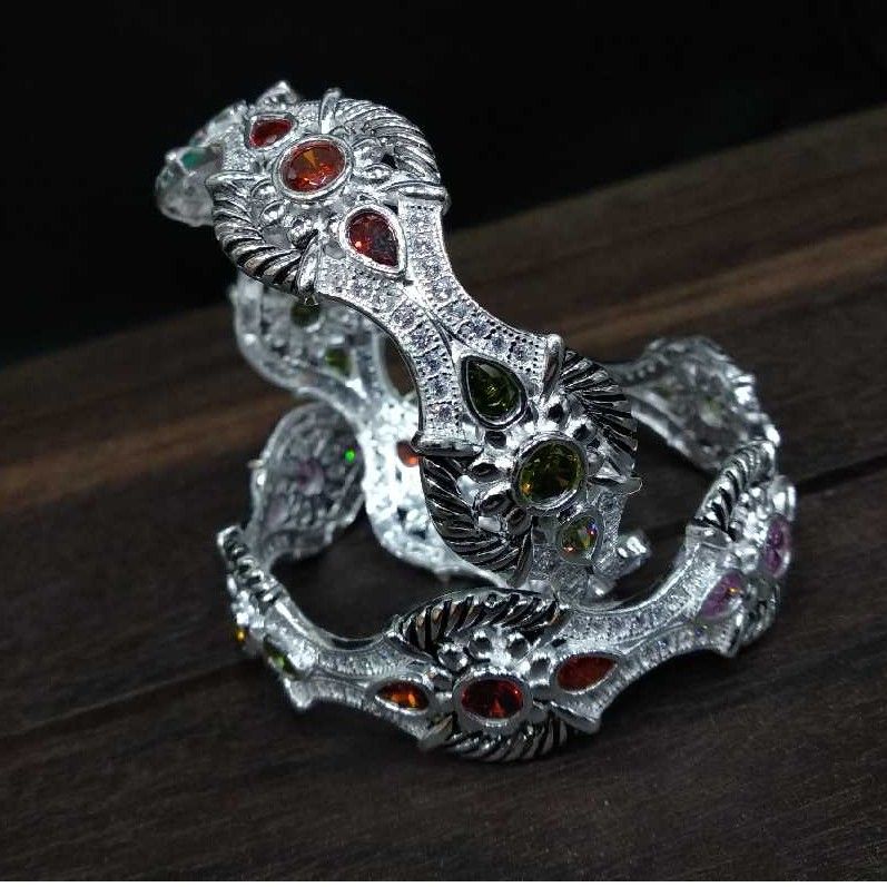 Silver Ladies Indian Fancy Studded Kadli - Image 4