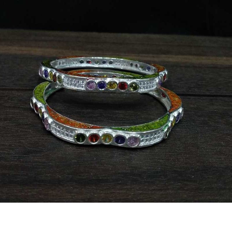 Silver Ladies Indian Fancy Studded Kadli - Image 3