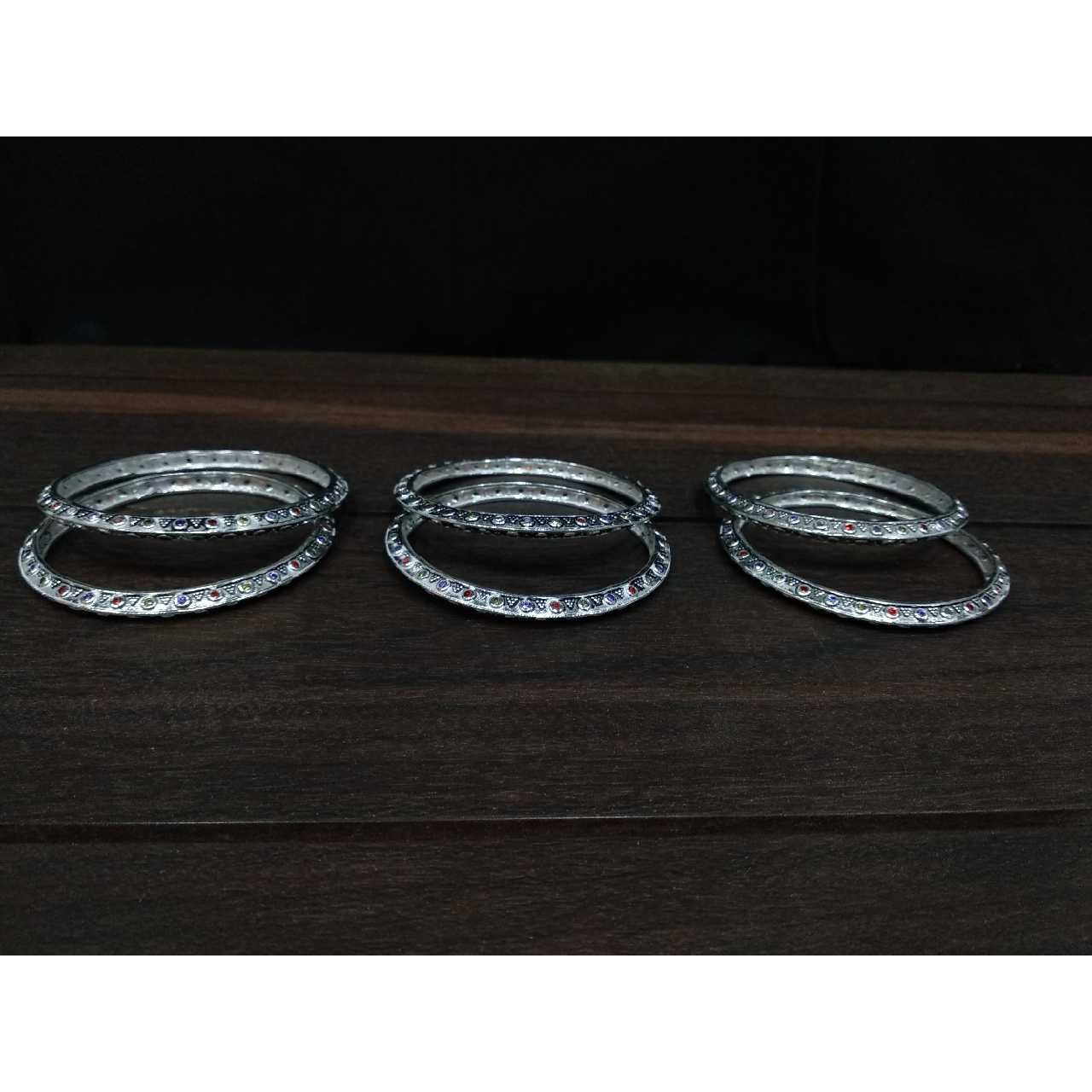 Silver Ladies Indian Fancy Studded Kadli - Image 2
