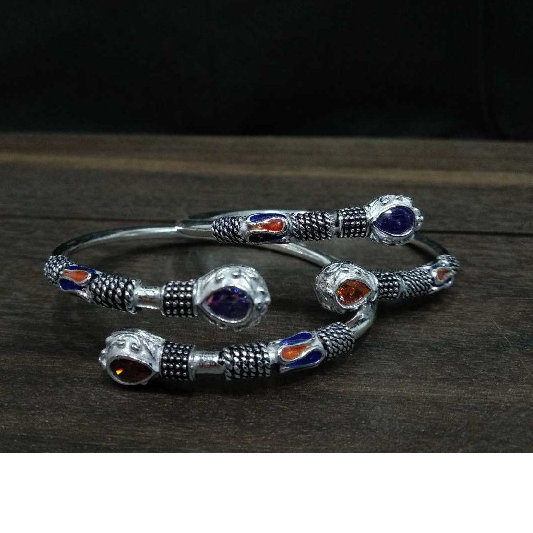 Silver Ladies Indian Fancy Studded Kadli - Image 2