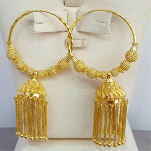 23KT Yellow Gold Ladies Indian Attractive Pipe Bali With Jhumar