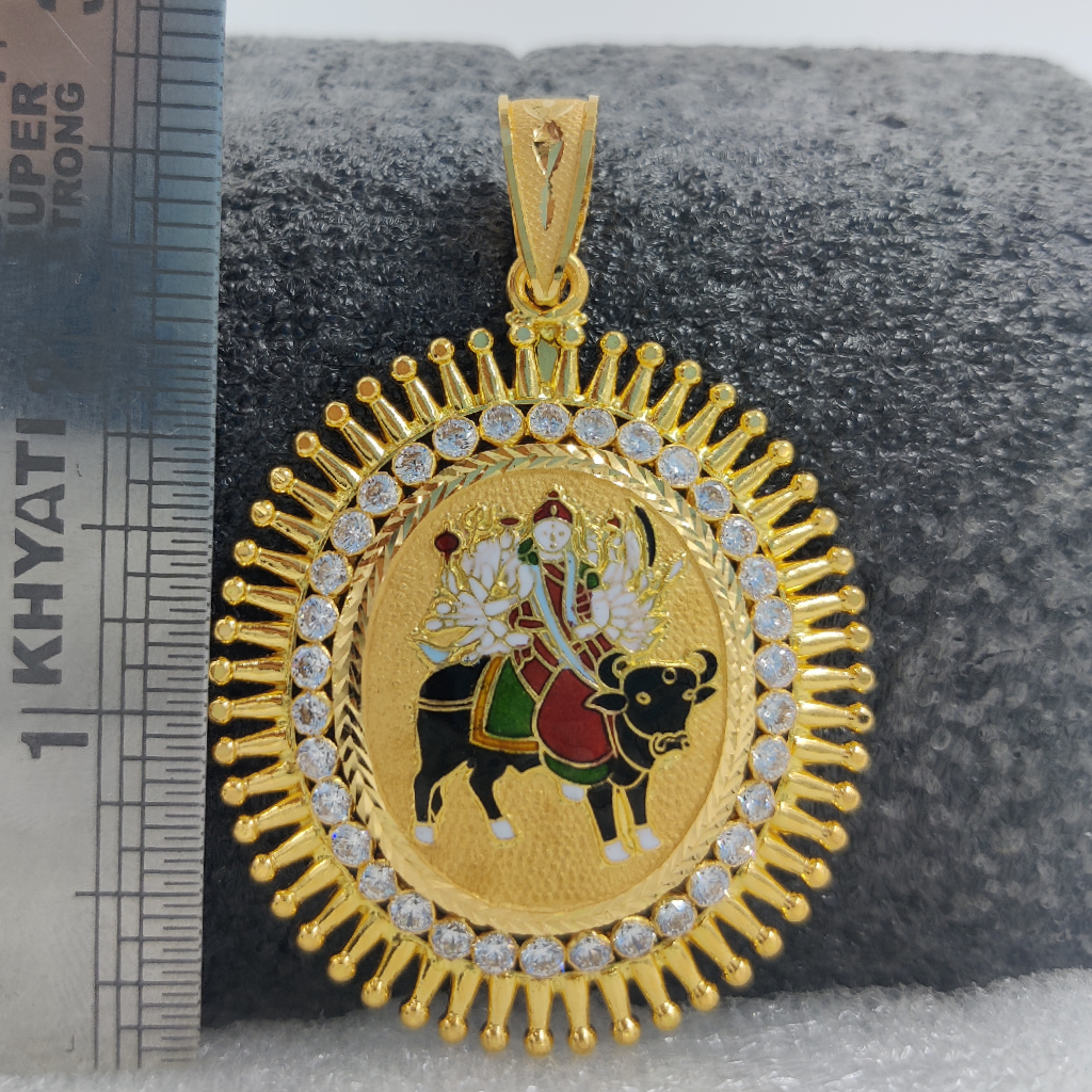 916 Gold Visat Maa Minakari Pendant - Image 2