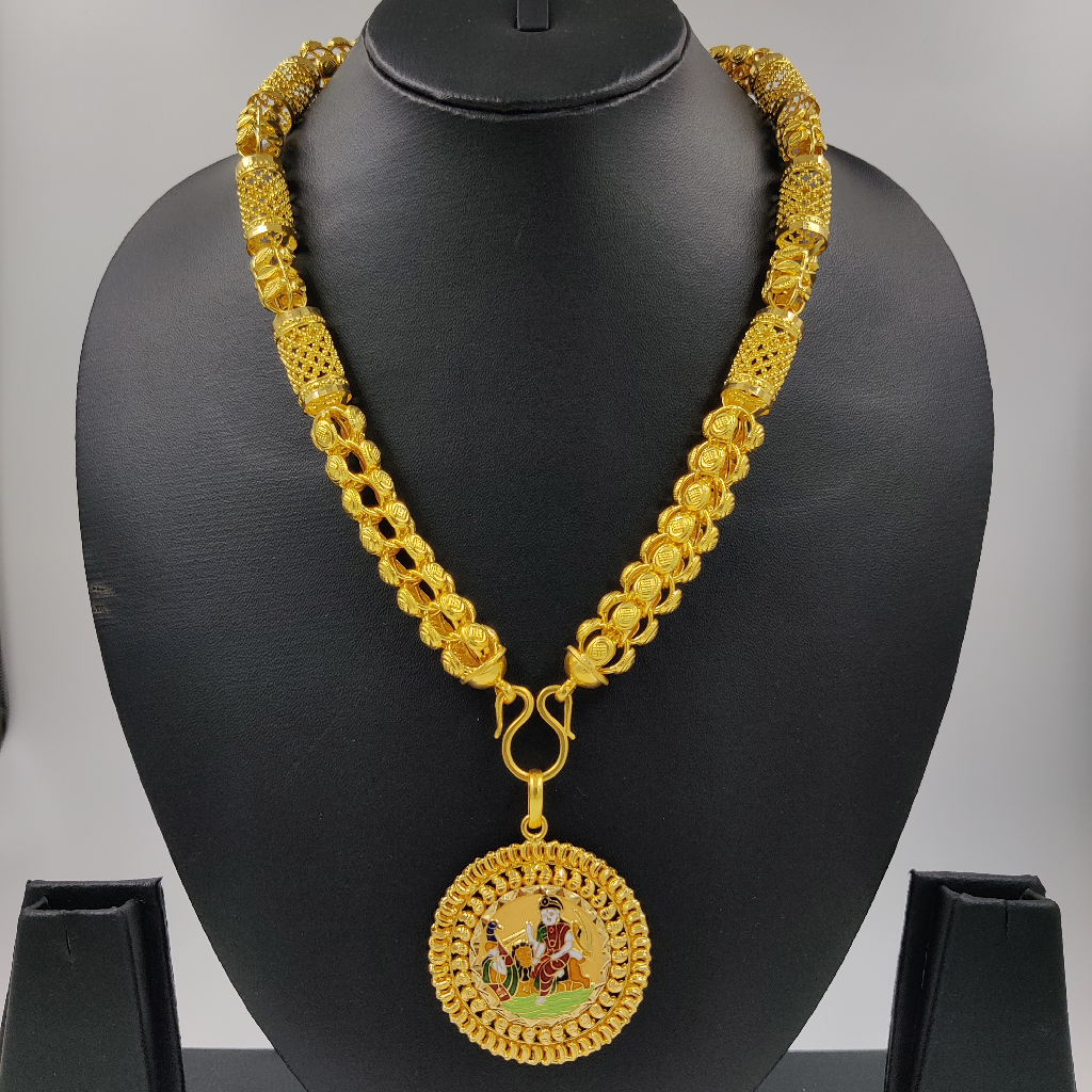 916 Gold Fancy Super Hollow Chain & Vahanvati Maa Minakari Pendant