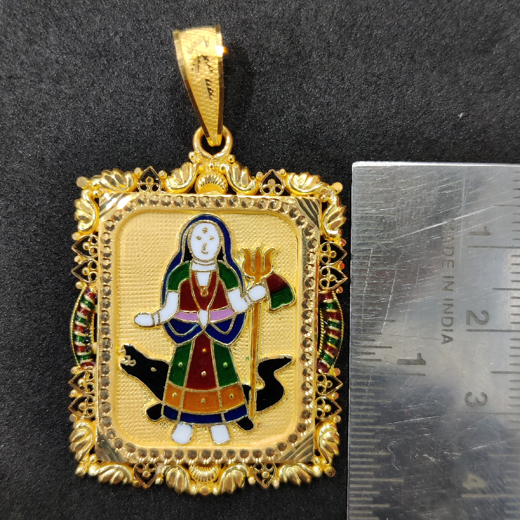 916 Gold Fancy Khodiyar Maa Minakari Pendant - Image 2