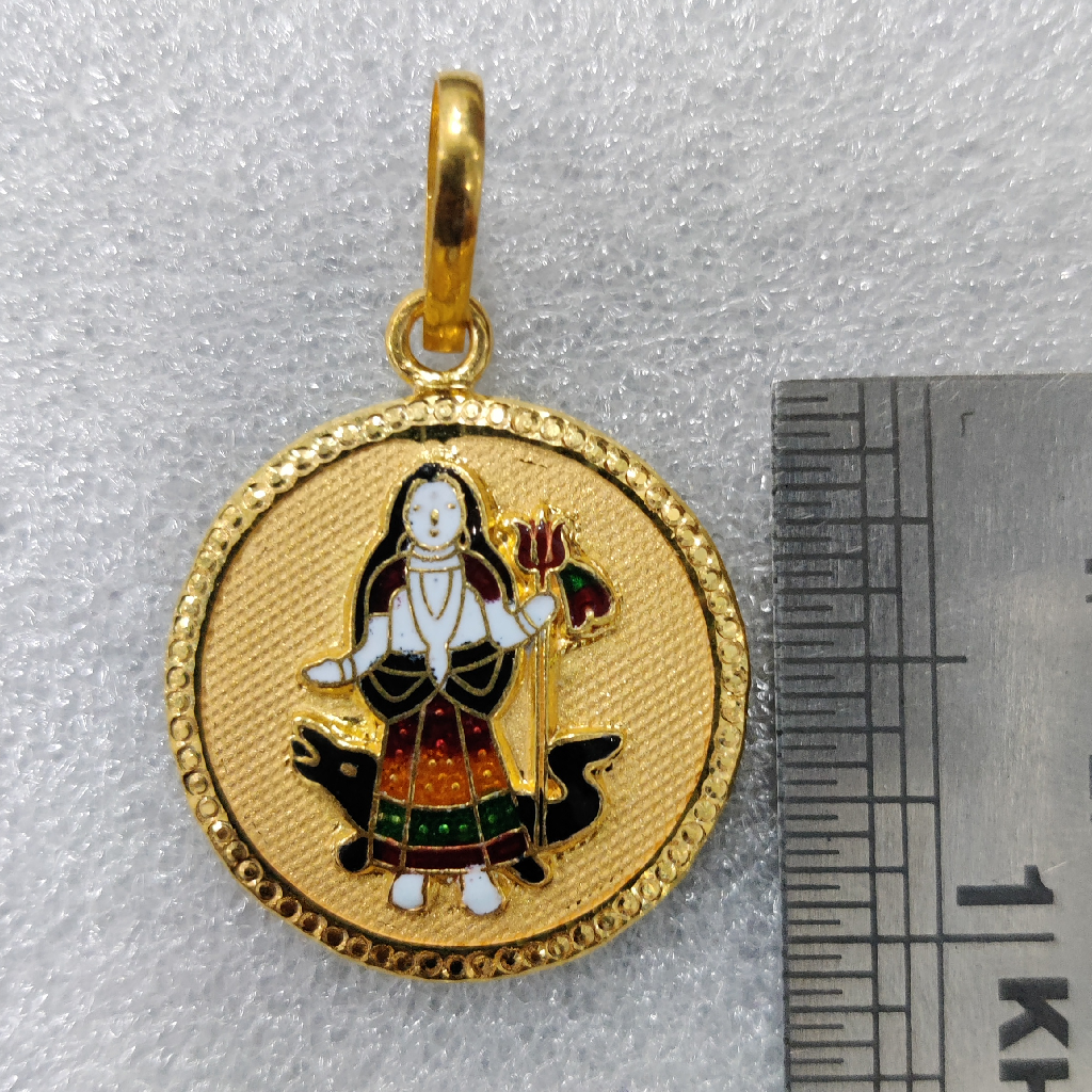 916 Gold Fancy Khodiyar Maa Minakari Pendant - Image 2