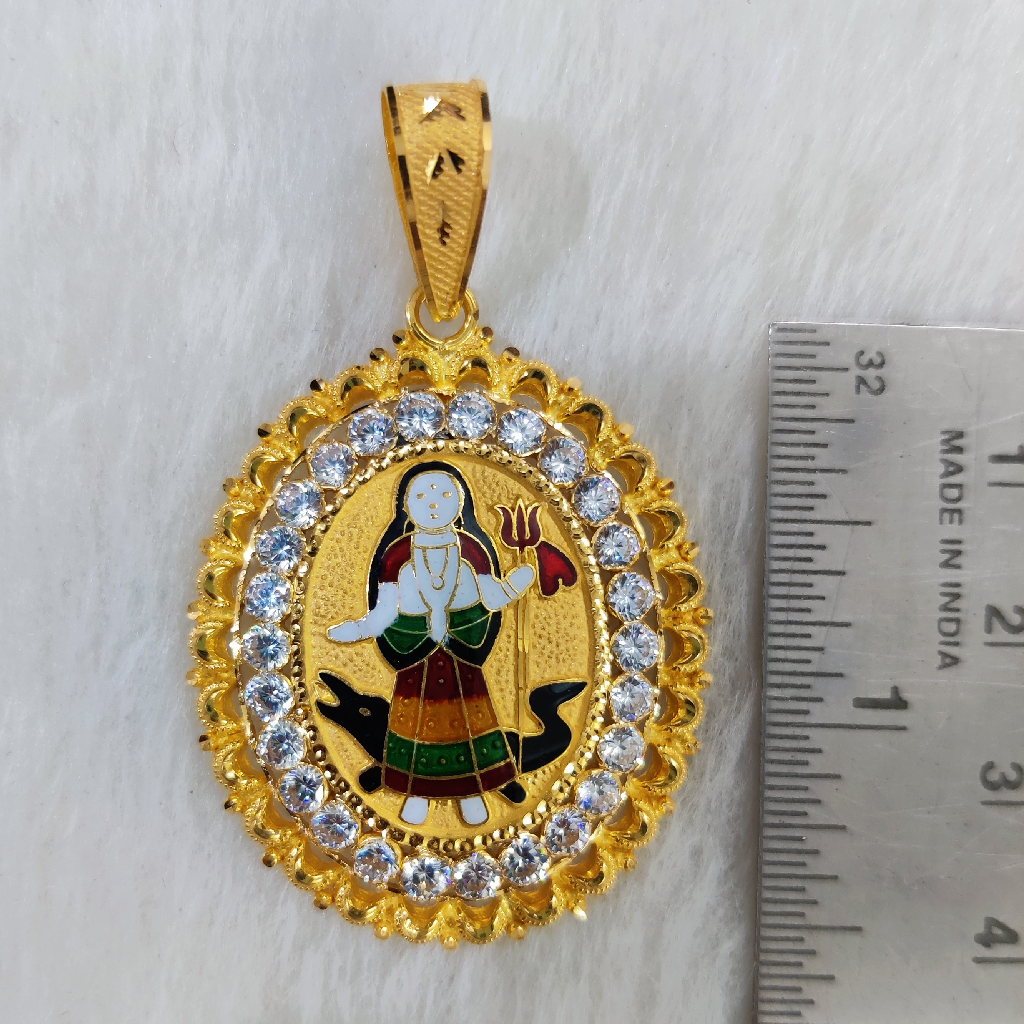 916 Gold Fancy Khodiyar Maa Minakari Pendant - Image 2