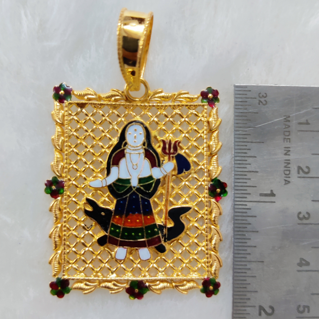 916 Gold Fancy Khodiyar Maa Minakari Pendant - Image 2