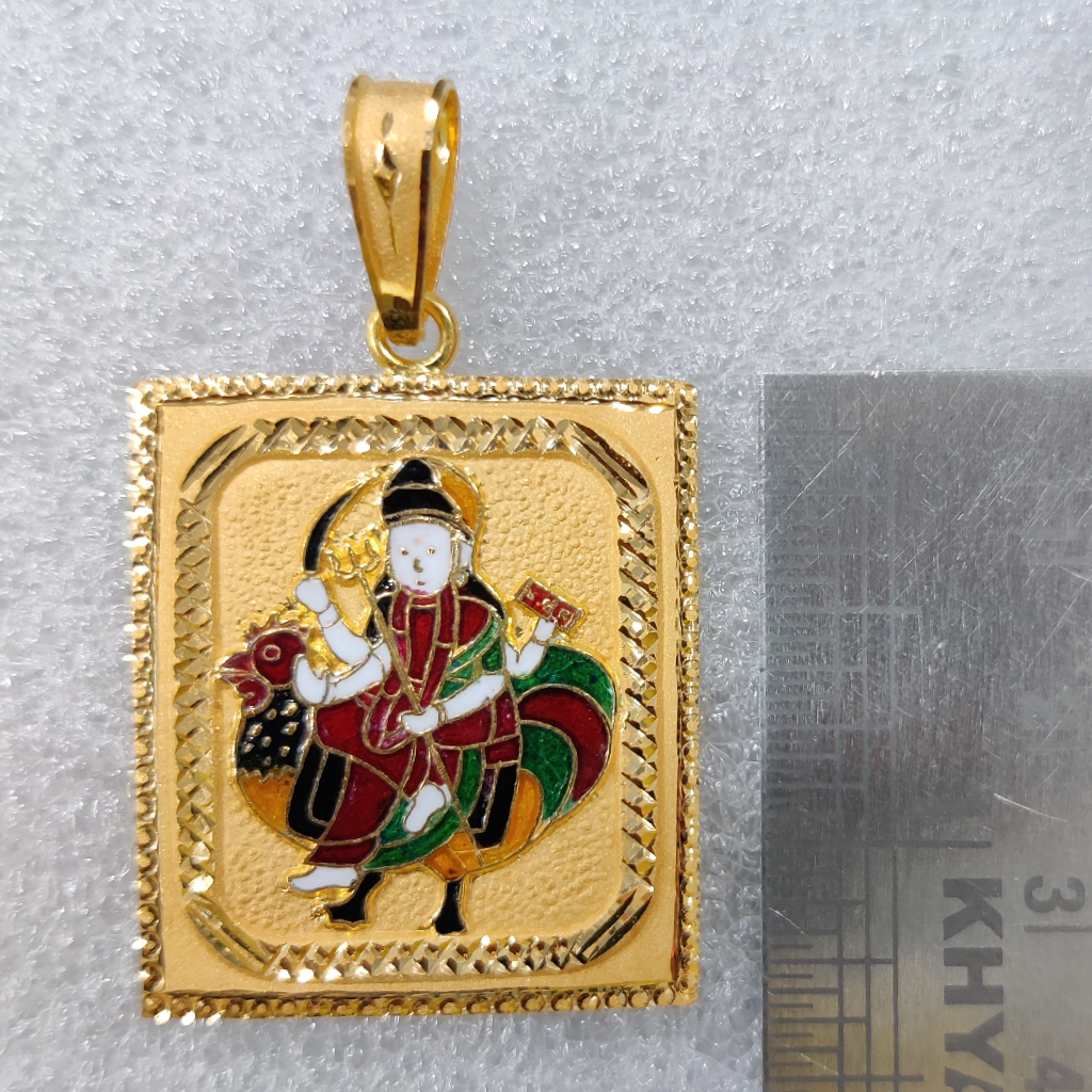 916 Gold Fancy Bahuchar Maa Minakari Pendant - Image 2