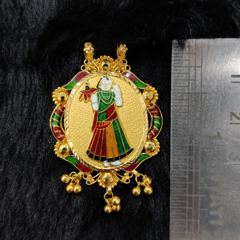 916 Gold Fancy Bhatiyani Maa Minakari Pendant - Image 2