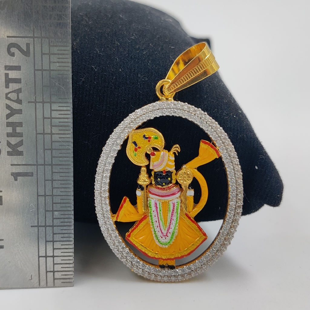 916 Gold Fancy Shreenathji Maharaj Minakari Pendant - Image 3