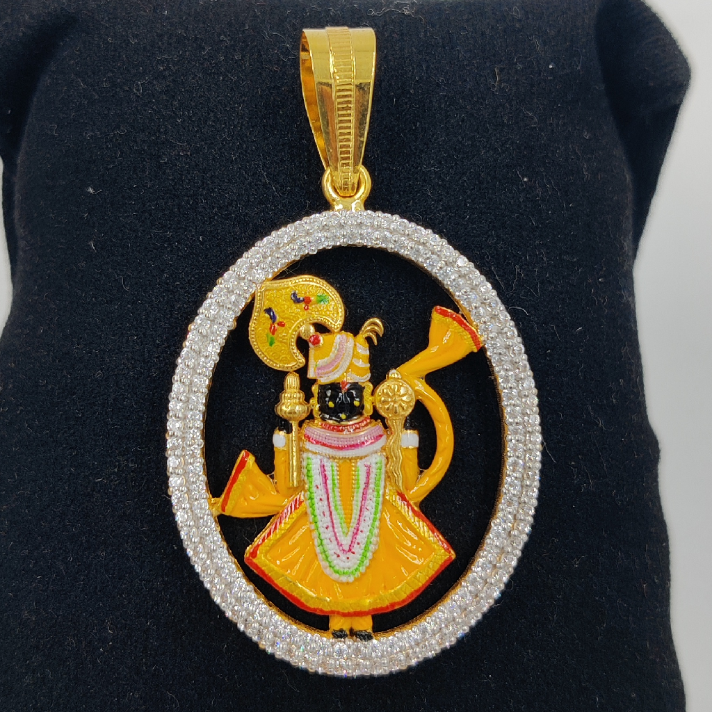 916 Gold Fancy Shreenathji Maharaj Minakari Pendant - Image 2