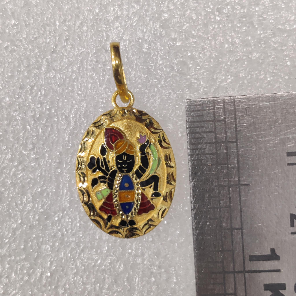 916 Gold Shreenathji Minakari Pendant - Image 2