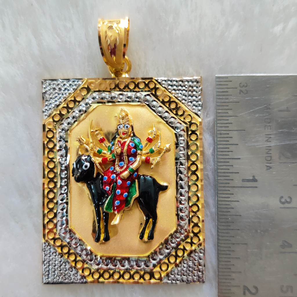 916 Gold Fancy Gent's Meladi Maa Minakari Pendant - Image 2