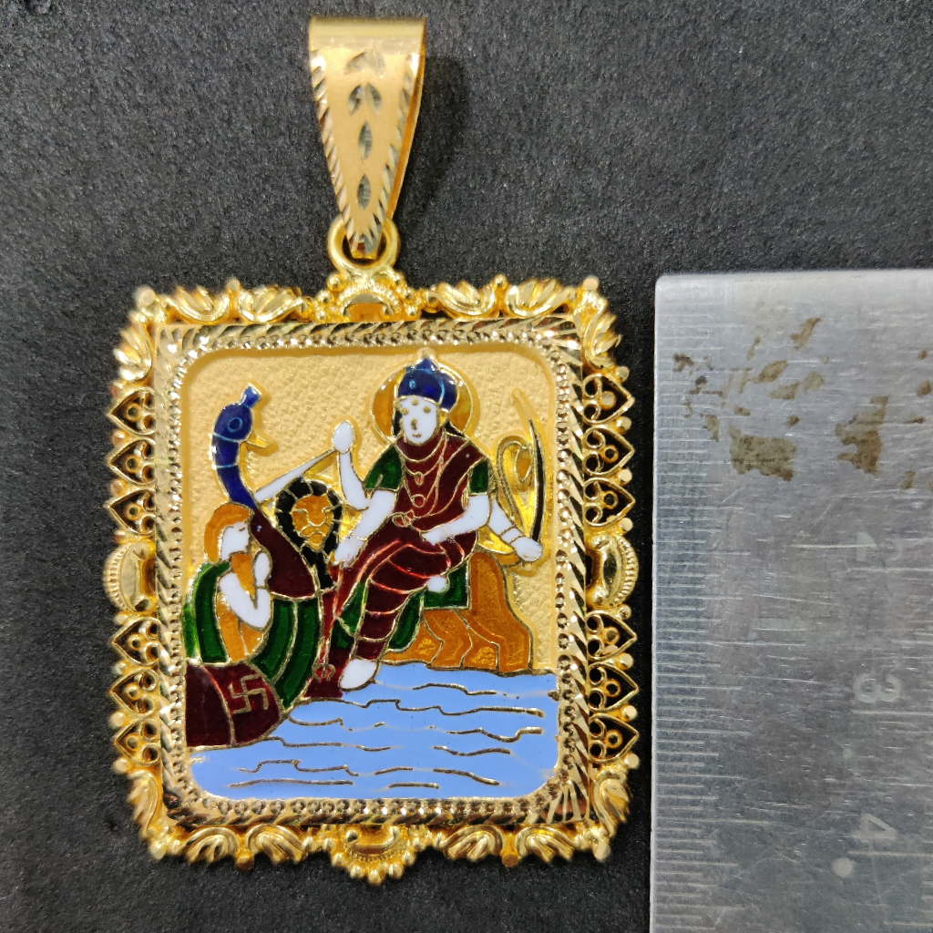 916 Gold Fancy Vahanvati/Sikotar Maa Minakari Pendant - Image 2