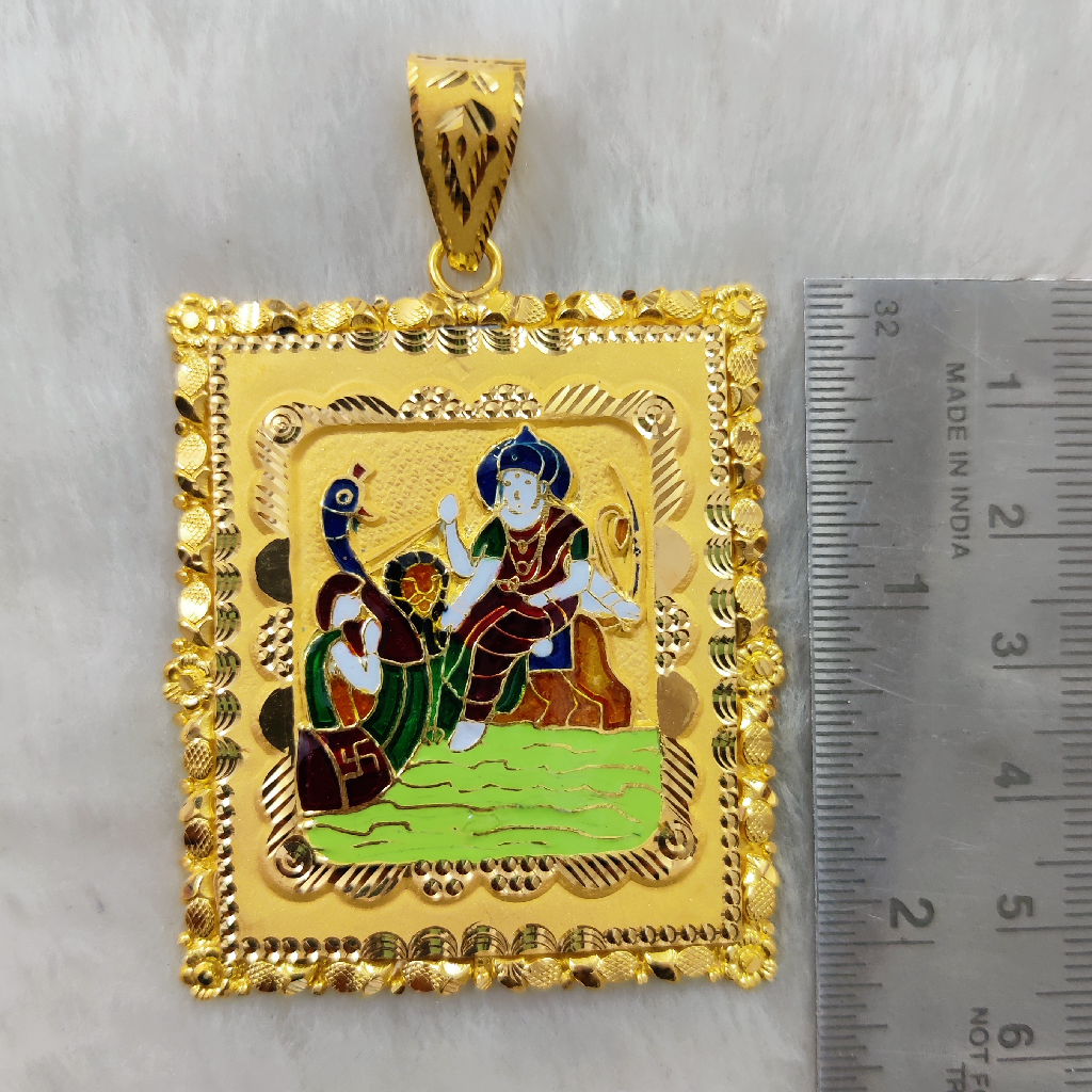 916 Gold Fancy Vahanvati Maa Minakari Pendant - Image 2