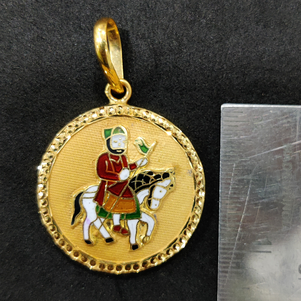 916 Gold Round Ramdev Pir Minakari Pendant - Image 2