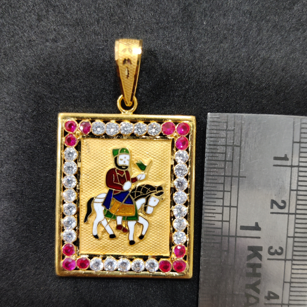 916 Gold Fancy Gent's Ramdev Pir Minakari Pendant - Image 2