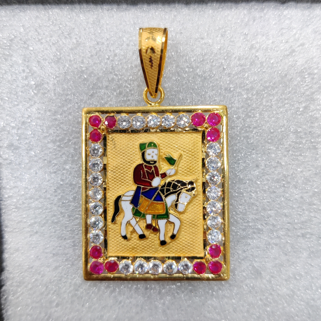 916 Gold Fancy Gent's Ramdev Pir Minakari Pendant