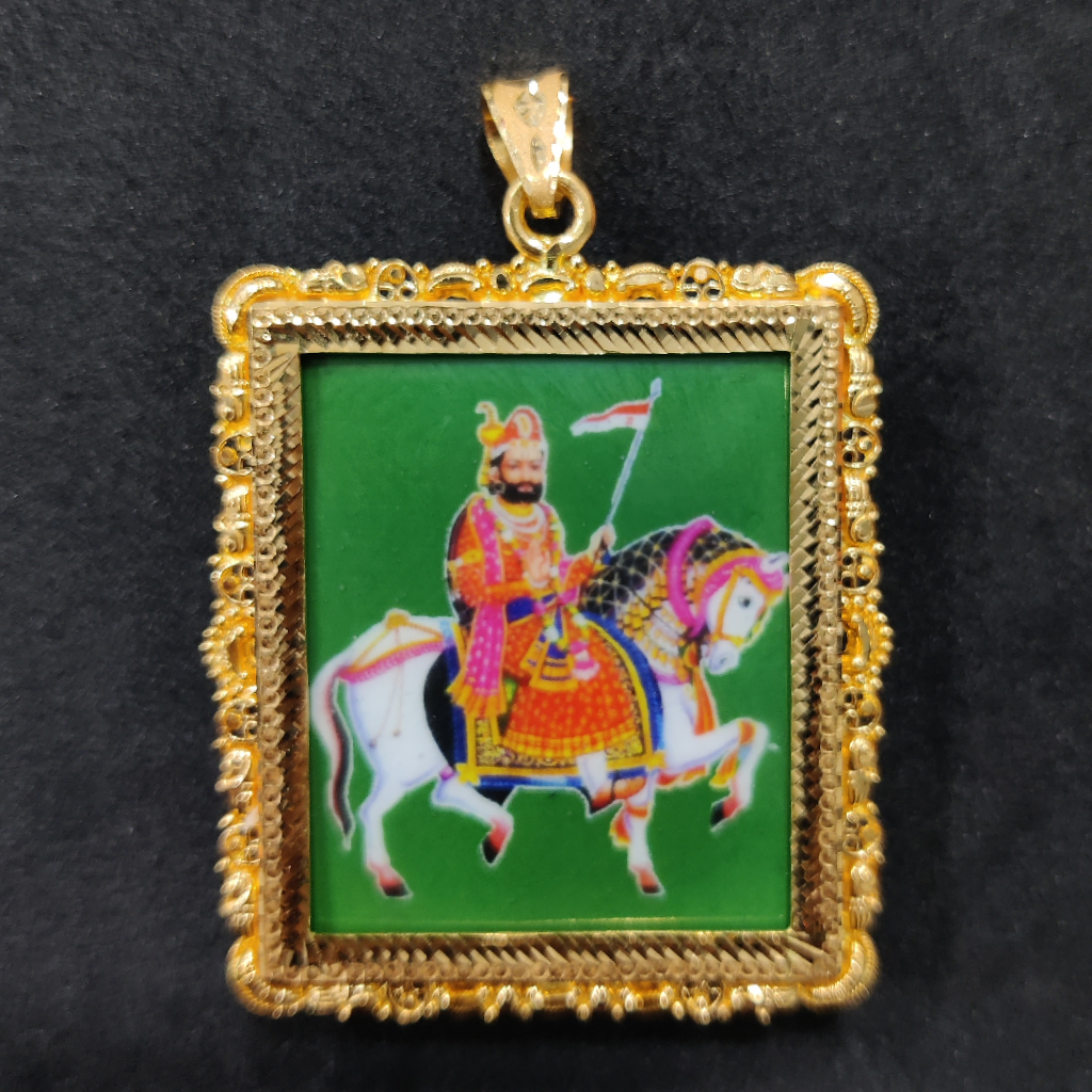 916 Gold Fancy Gent's Ramdev Pir Photo Frame Pendant - Image 2