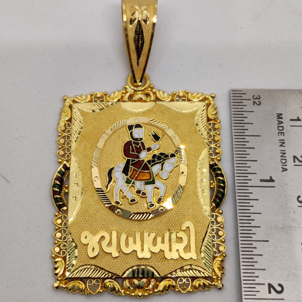 916 Gold Fancy Gent's Ramdev Pir Minakari Pendant - Image 2