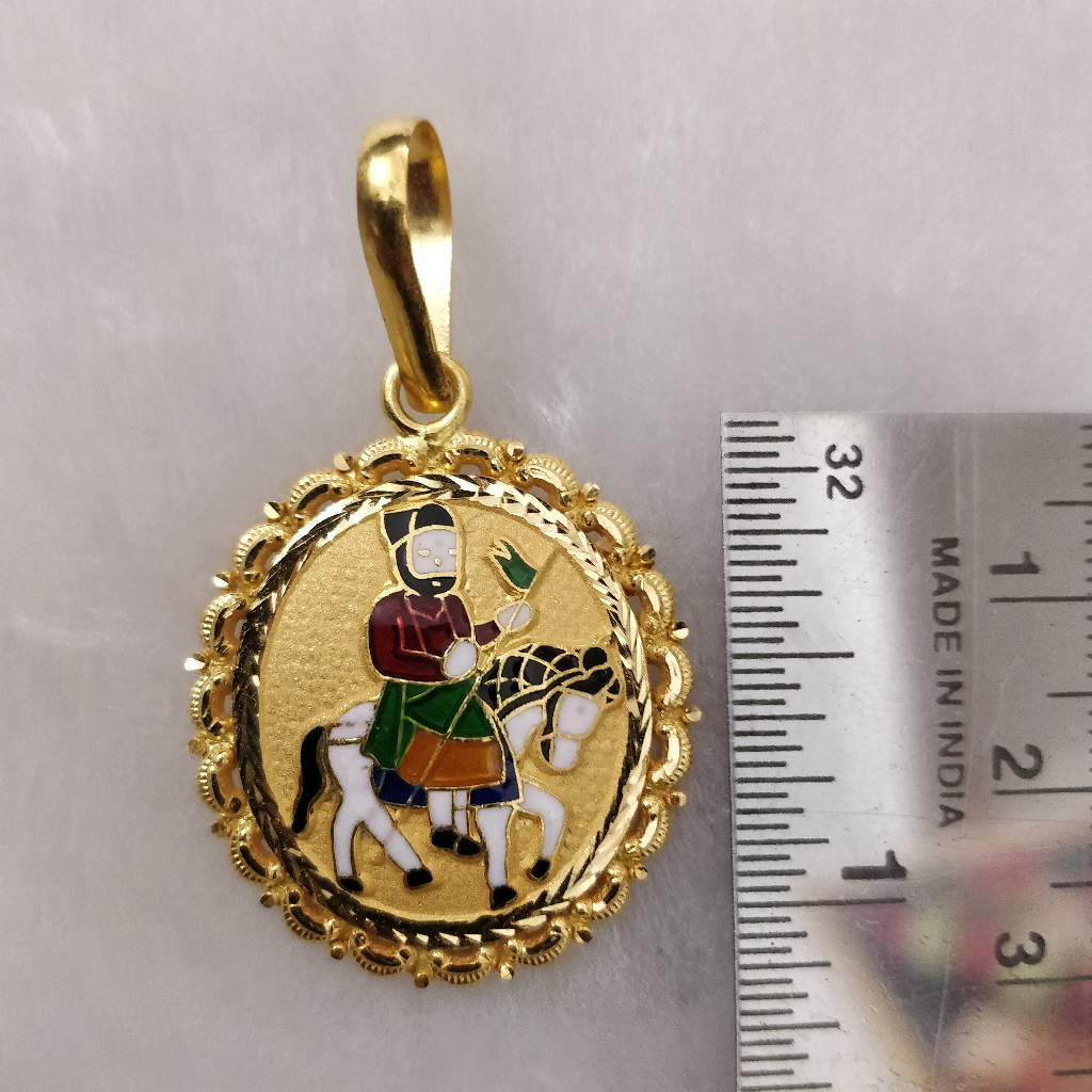 916 Gold Fancy Ramdev Pir Minakari Pendant - Image 2