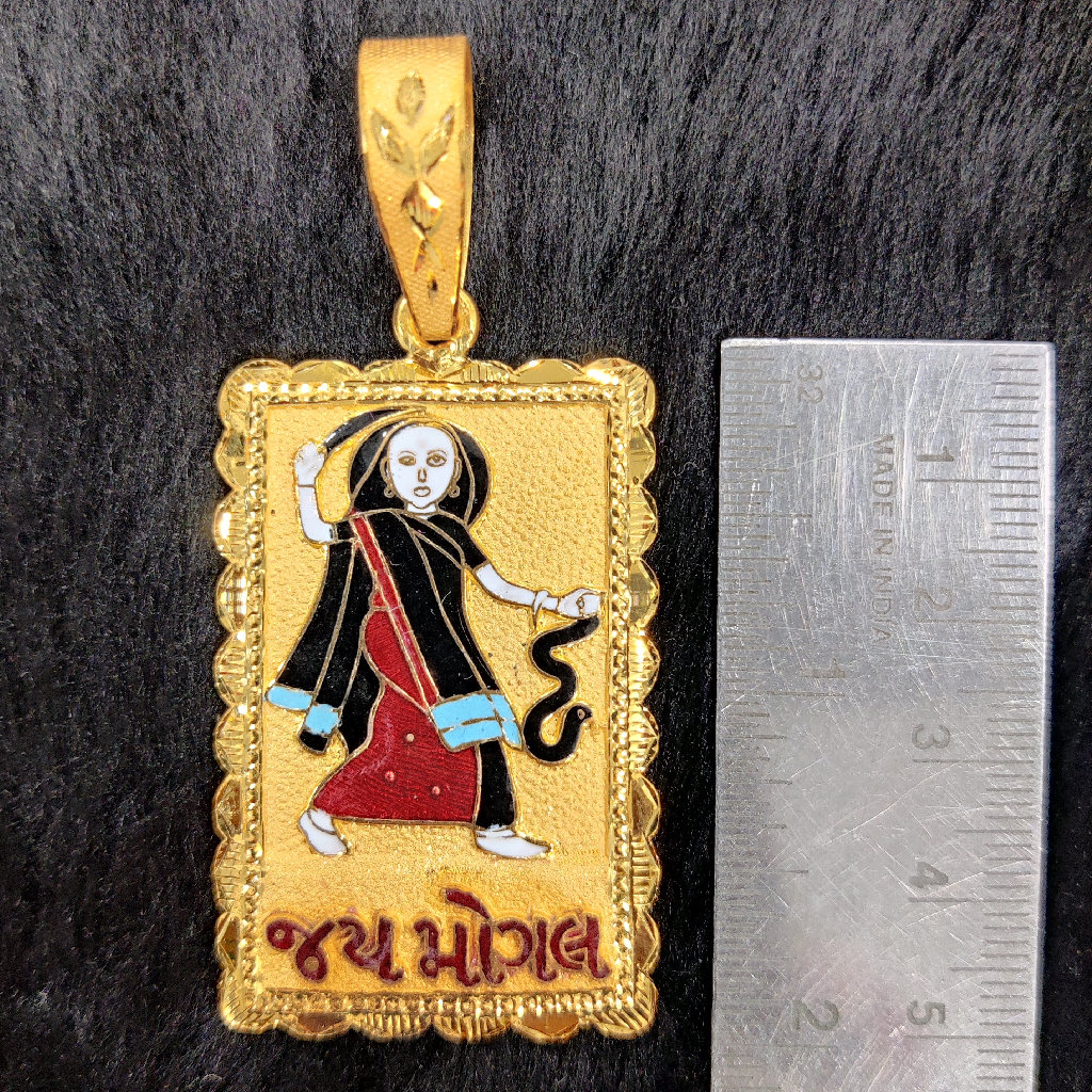 916 Gold Fancy Gent's Mogal Maa Minakari Pendant - Image 2