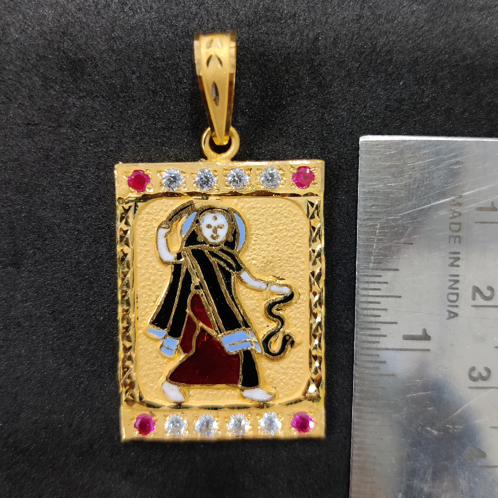 916 Gold Fancy Gent's Mogal Maa Minakari Pendant - Image 2