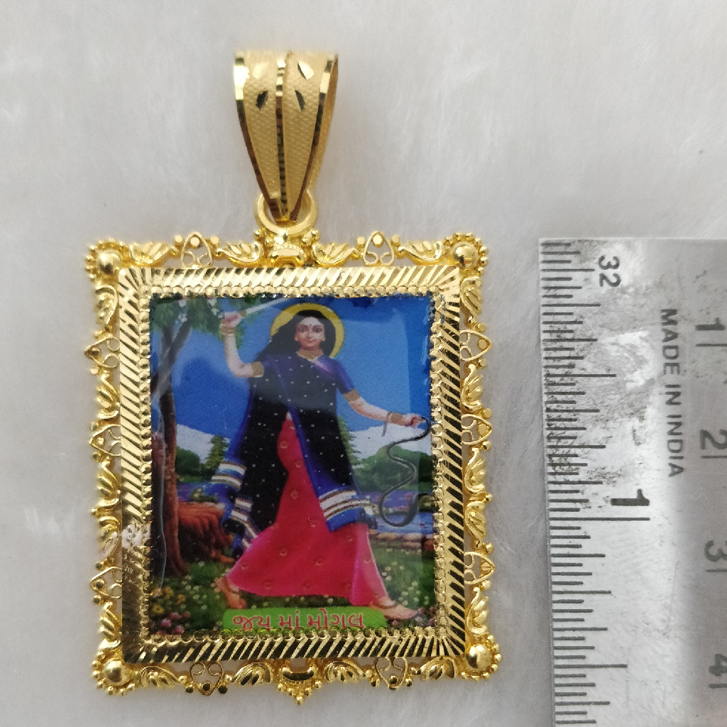 916 Gold Fancy Gent's Mogal Maa Photo Mina Pendant - Image 2