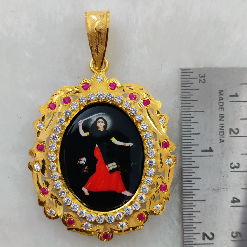 916 Gold Fancy Gent's Mogal Maa Photo Frame Pendant - Image 2