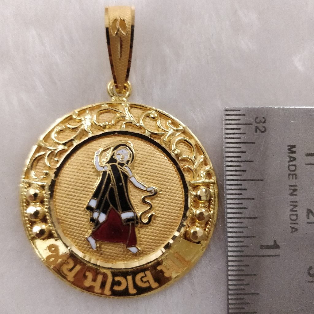 916 Gold Fancy Gent's Mogal Maa Minakari Pendant - Image 2