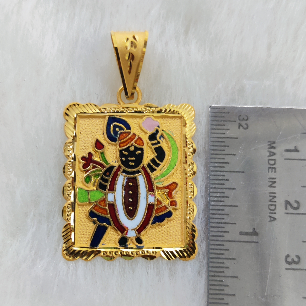 916 Gold Shreenathji Minakari Pendant - Image 2