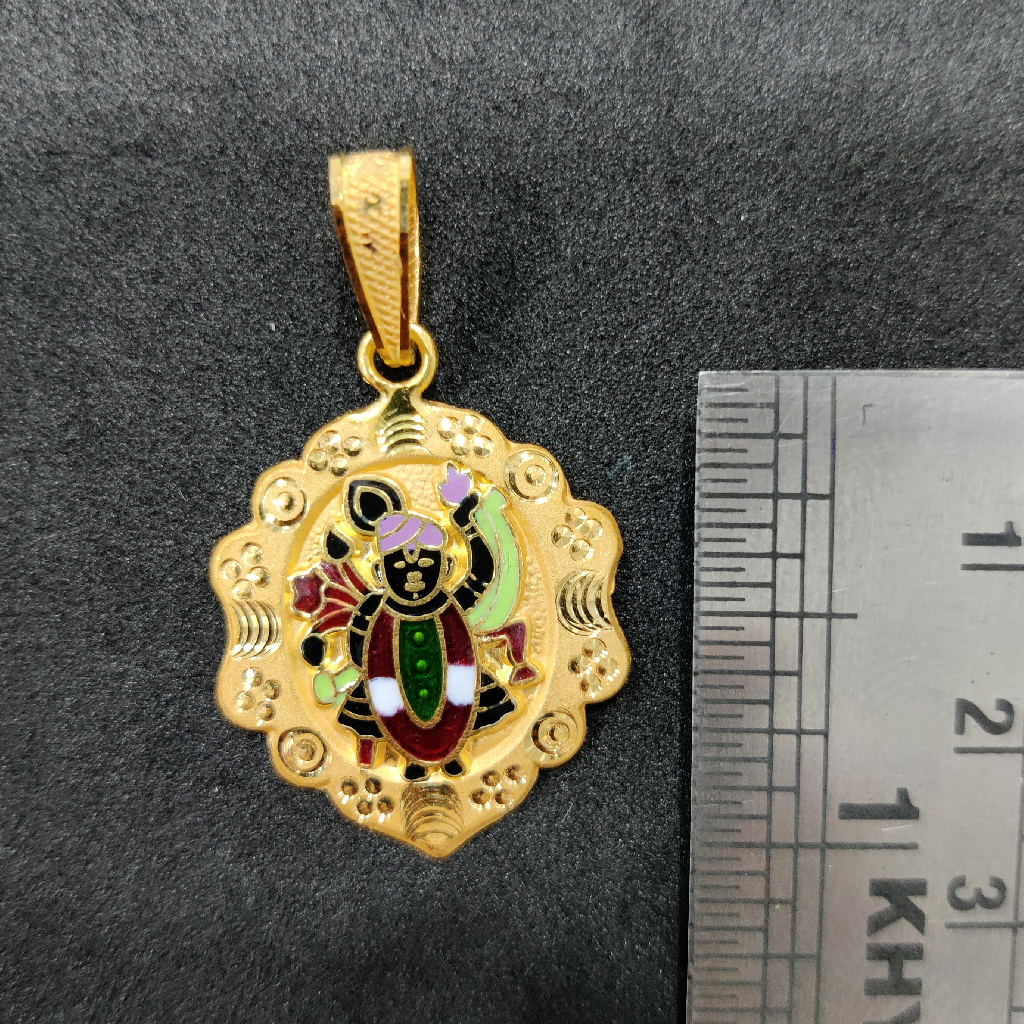 916 Gold Shreenathji Minakari Pendant - Image 2