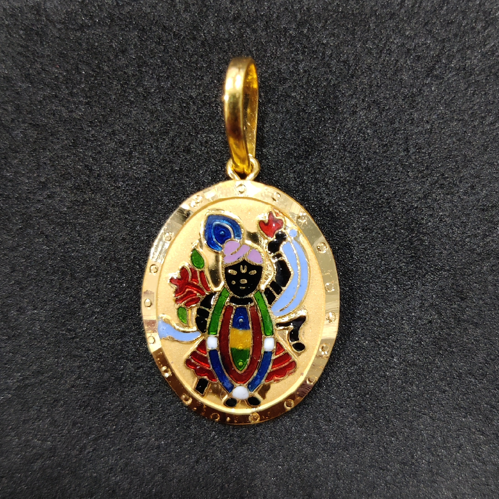 916 Gold Shreenathji Minakari Pendant - Image 2