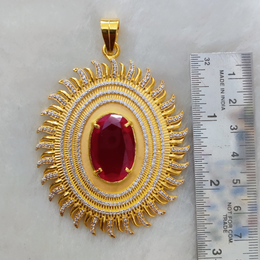916 Gold Fancy Singal Stone Pendant - Image 2