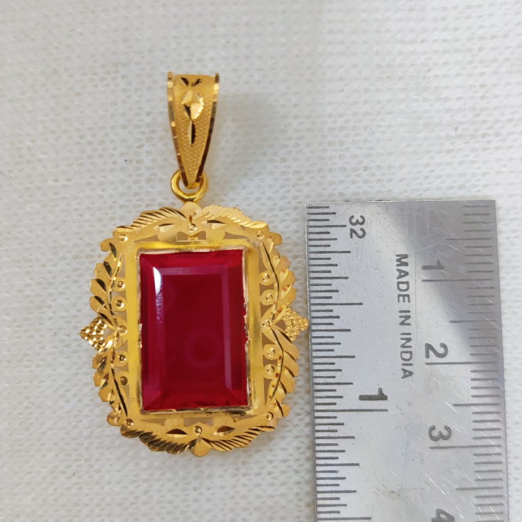 916 Gold Fancy Singal Stone Pendant - Image 2