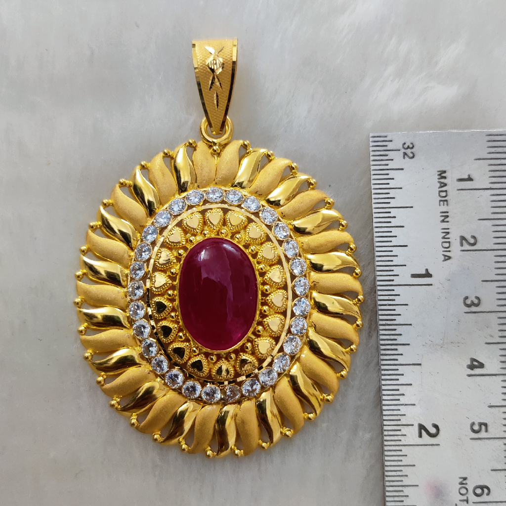 916 Gold Fancy Singal Stone Pendant - Image 2