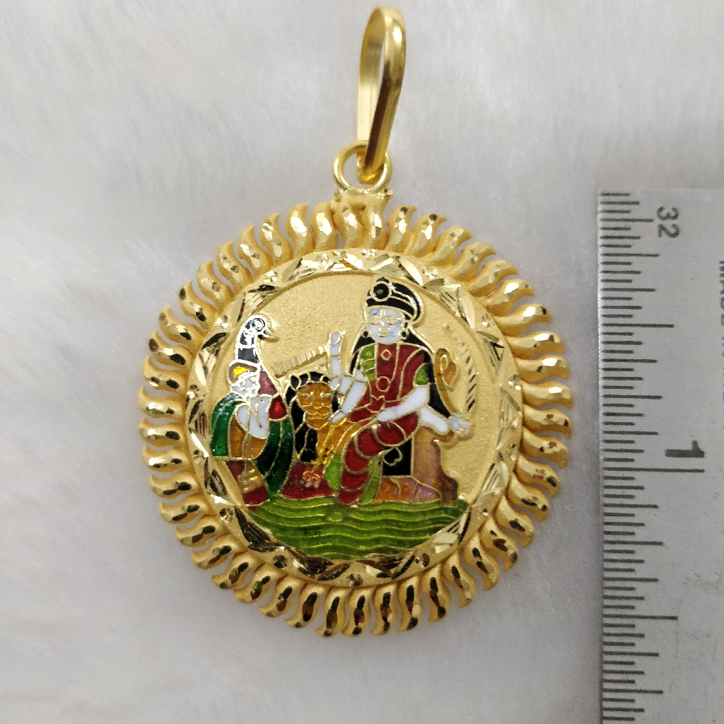 916 Gold Fancy Gent's Vahanvati Maa Minakari Pendant - Image 2