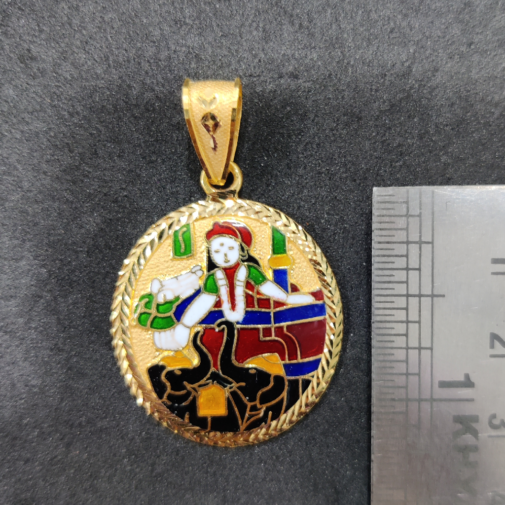916 Gold Gent's Shakti Maa Minakari Pendant - Image 2